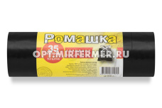 Мешок д/мусора с завязками  35л 25мкм черн. рулон 10 шт. Ромашка Стандарт/24