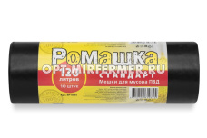 Мешок д/мусора 120л 68*105см 27мкм черн. рулон 10шт Ромашка Стандарт/17