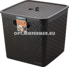 Корзина 21л с крышкой Keeplex темный каштан/6  ПлР