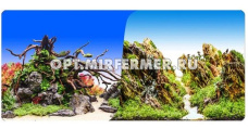 Фон д/аквариума двухстор. 50*100см Коряги с растениями/Камни с растениями (8031/8032)