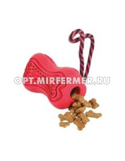 Игрушка резин Кость кормушка 10см с веревкой, красная Золюкс/КЗ