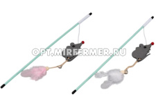 Игрушка дразнилка Мышка с перьями и колокол 25/9*5см арт.2026-0907 1/1/ЧД Игрушка дразнилка Мышка с перьями и колокол 25/9*5см арт.2026-0907 1/1/ЧД