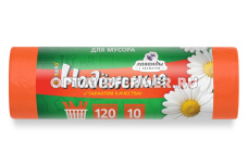 Мешок д/мусора 120л 70*110см 16,5мкм оранж.РОМАШКА надежные с "ушками" рулон 10шт/24 ПНД