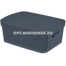 Корзина 11л прямоуг с крышкой Ajur  космический серый /14  ПлР