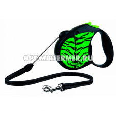 Рулетка поводок  Flexi Safari cord М 5м до 20кг трос зеленый тигр 1/1